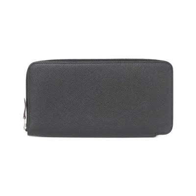 Pre-owned Hermes Black Blue Marine Fauve Epsom Leather Silk Long Wallet (bi-fold) ()