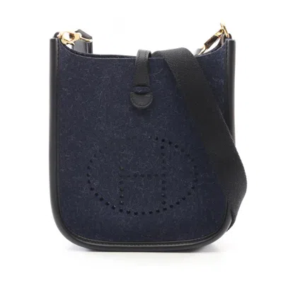 Pre-owned Hermes Black Blue Nuit Navy Felt Swift Leather Shoulder Bag ()