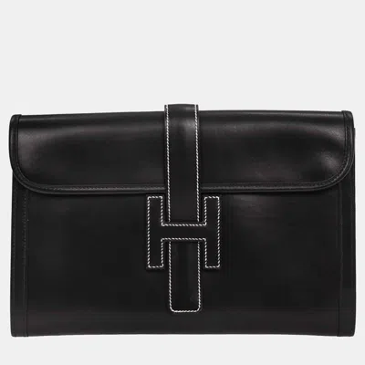 Pre-owned Hermes Black Box Calf Jige Pm Clutch Bag