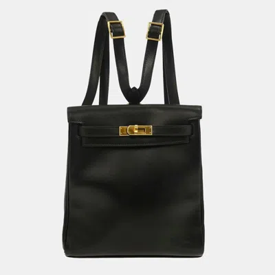 Pre-owned Hermes Black Box Calf Kelly A Dos Pm Backpack