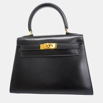 Pre-owned Hermes Black Box Calf Kelly U Engraved Handbag