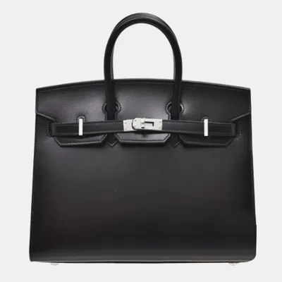 Pre-owned Hermes Black Box Calf Leather Birkin 25 Bag