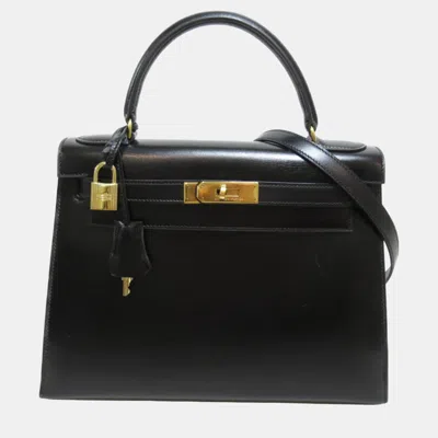 Pre-owned Hermes Black Box Calf Leather Kelly 28