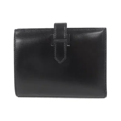 Pre-owned Hermes Black Box Calf Leather Wallet (bi-fold) ()