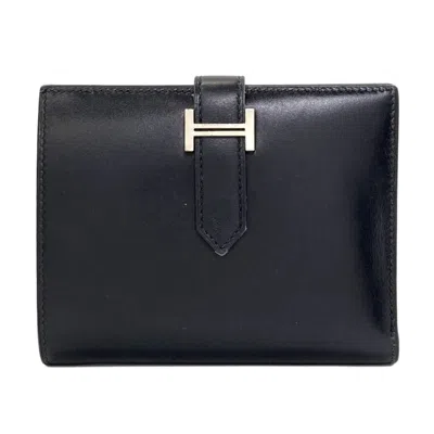 Pre-owned Hermes Black Box Calf Leather Wallet (bi-fold) ()