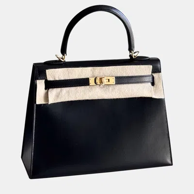 Pre-owned Hermes Black Box Leather Kelly 25 Tote Bag