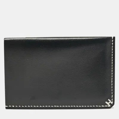 Pre-owned Hermes Black Box Leather H Sellier Card Holder