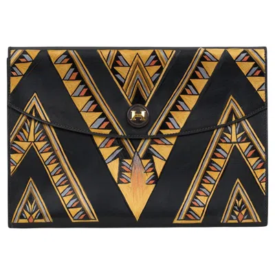 Pre-owned Hermes Hermès Black Box Rio Clutch Hand Painted