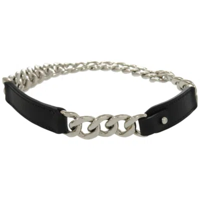 Pre-owned Hermes Black Brown Barenia Leather Metal Necklace () In Multi