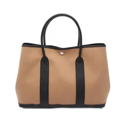 Pre-owned Hermes Black Brown Canvas Leather Tote Bag ()