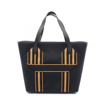 Pre-owned Hermes Black Brown Canvas Taurillon Clemence Leather Tote Bag () In Multi