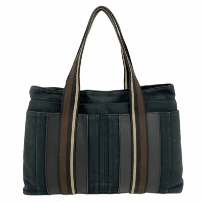 Pre-owned Hermes Black Brown Canvas Tote Bag () In Black, Brown