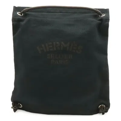 Pre-owned Hermes Black Brown Dark Brown Toile Chevron Backpack Shoulder Bag () In Black, Brown, Dark Brown