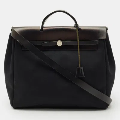 Pre-owned Hermes Black Canvas And Leather 2 In 1 Herbag 39 Bag
