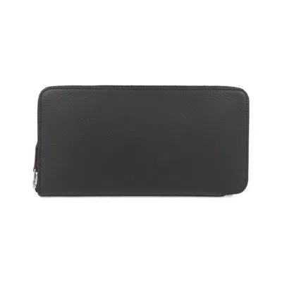 Pre-owned Hermes Black Cassis Epsom Leather Silk Long Wallet (bi-fold) () In Black, Cassis