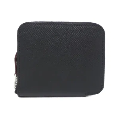 Pre-owned Hermes Black Cassis Epsom Leather Silk Wallet (bi-fold) ()