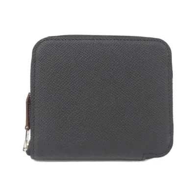 Pre-owned Hermes Black Cassis Epsom Leather Silk Wallet (bi-fold) ()