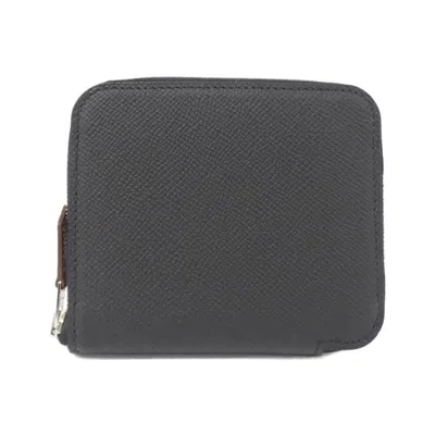 Pre-owned Hermes Black Cassis Epsom Leather Silk Wallet (bi-fold) ()