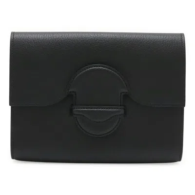 Pre-owned Hermes Black Chevre Leather Clutch Bag ()