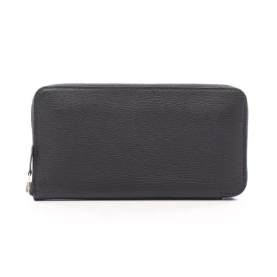 Pre-owned Hermes Black Chevre Leather Long Wallet (bi-fold) ()
