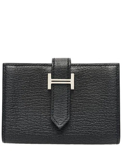 Pre-owned Hermes Hermès Black Chevre Mysore Leather Bearn Wallet (authentic Pre-loved)