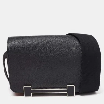 Pre-owned Hermes Black Chevre Mysore Leather Geta Bag