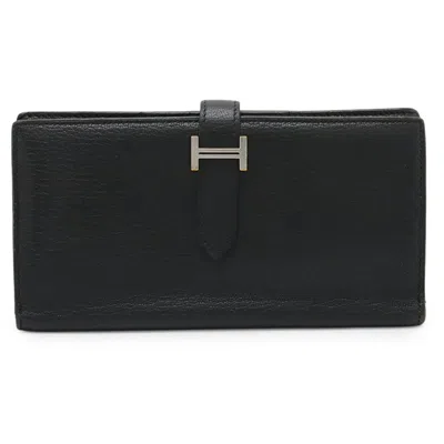Pre-owned Hermes Black Chevre Myzore Leather Long Wallet (bi-fold) ()