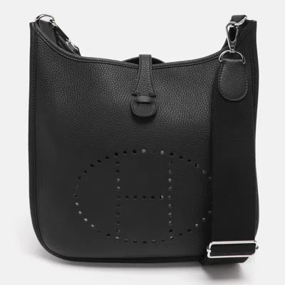 Pre-owned Hermes Black Clemence Leather Evelyne Iii Pm Bag