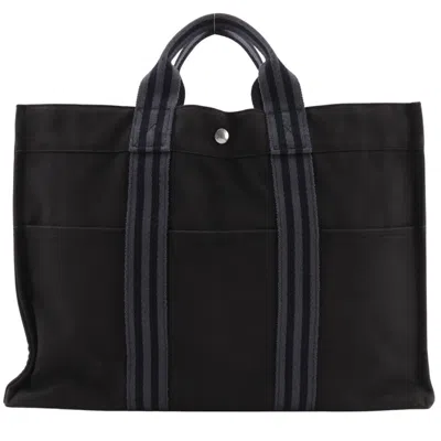 Pre-owned Hermes Black Cotton Canvas Handbag Tote Bag ()