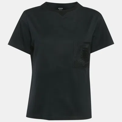 Pre-owned Hermes Black Cotton Knit Patch Pocket Detail T-shirt M