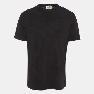 Pre-owned Hermes Black Cotton Round Neck T-shirt Xl