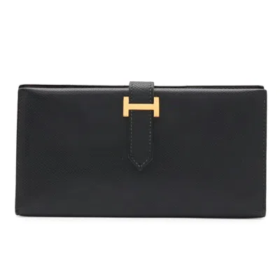 Pre-owned Hermes Black Courchevel Leather Long Wallet (bi-fold) ()