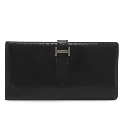 Pre-owned Hermes Black Courchevel Leather Long Wallet (tri-fold) ()