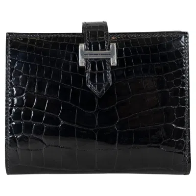 Pre-owned Hermes Black Crocodile Bearn Compact Wallet Phw