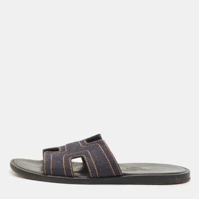 Pre-owned Hermes Black Denim Izmir Flat Sandals Size 40