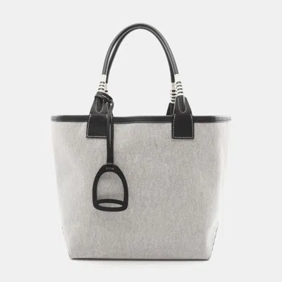 Pre-owned Hermes Steeple 28 Tote Bag Toile H Canvas Swift Leather Black Ecru