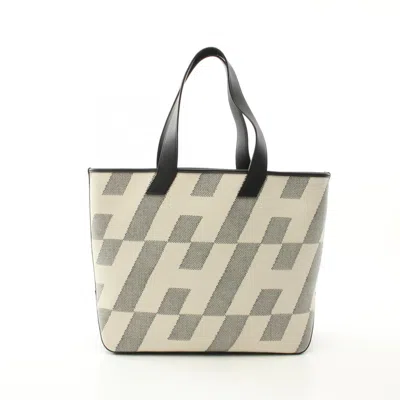 Pre-owned Hermes Black Ecru White Toile H Swift Leather Tote Bag ()