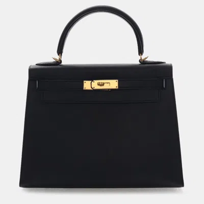 Pre-owned Hermes Black Epsom Kelly Ii Sellier 28