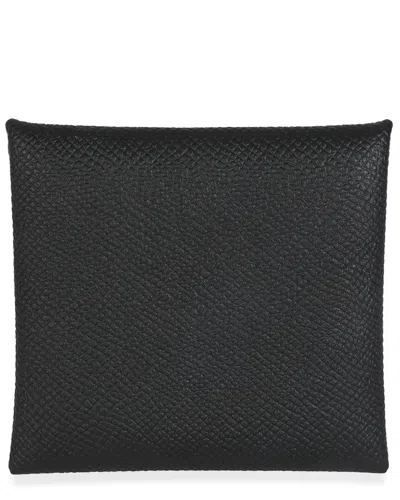 Pre-owned Hermes Hermès Black Epsom Leather Bastia Change Purse (authentic Pre-loved)