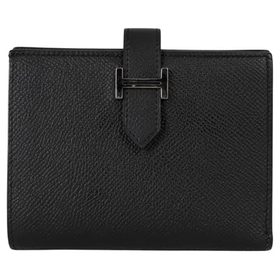 Pre-owned Hermes Black Epsom Leather Bearn Compact Wallet Phw