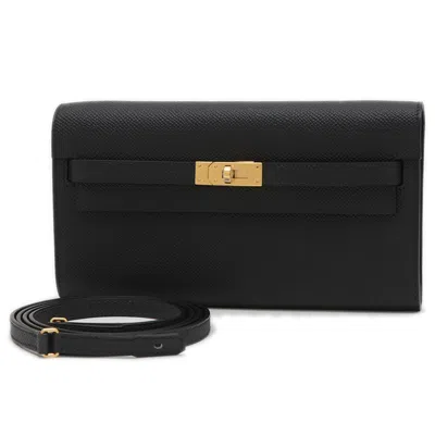 Pre-owned Hermes Black Epsom Leather Chain/shoulder Wallet ()