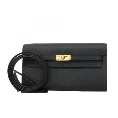 Pre-owned Hermes Black Epsom Leather Chain/shoulder Wallet ()
