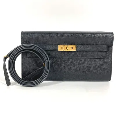 Pre-owned Hermes Black Epsom Leather Chain/shoulder Wallet ()