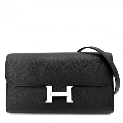 Pre-owned Hermes Black Epsom Leather Chain/shoulder Wallet ()