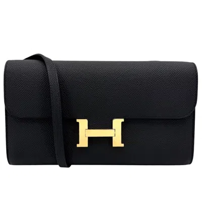 Pre-owned Hermes Black Epsom Leather Chain/shoulder Wallet ()