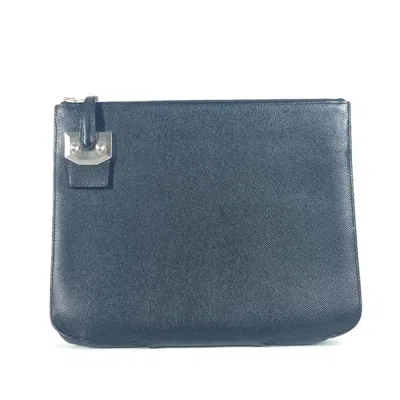 Pre-owned Hermes Black Epsom Leather Clutch Bag Pouch ()