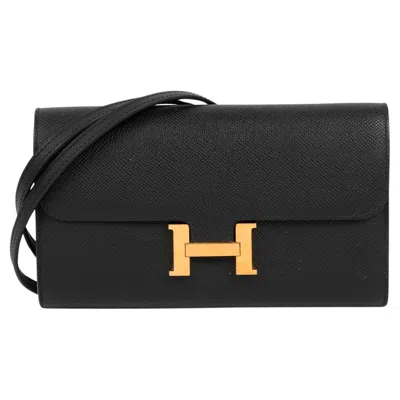 Pre-owned Hermes Hermès Black Epsom Leather Constance To Go Long Wallet