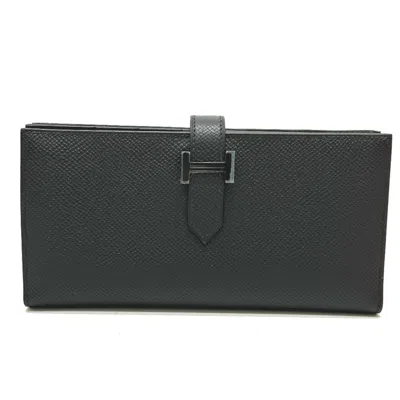 Pre-owned Hermes Black Epsom Leather Long Wallet (bi-fold) ()