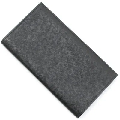 Pre-owned Hermes Black Epsom Leather Long Wallet (bi-fold) ()