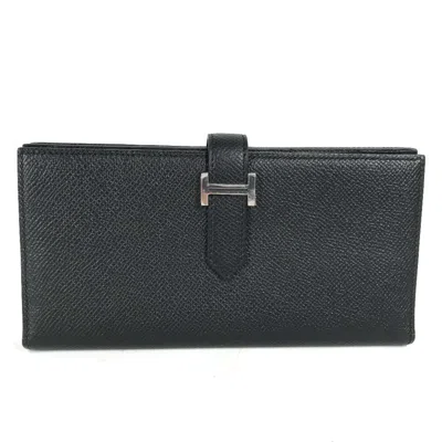 Pre-owned Hermes Black Epsom Leather Long Wallet (bi-fold) ()